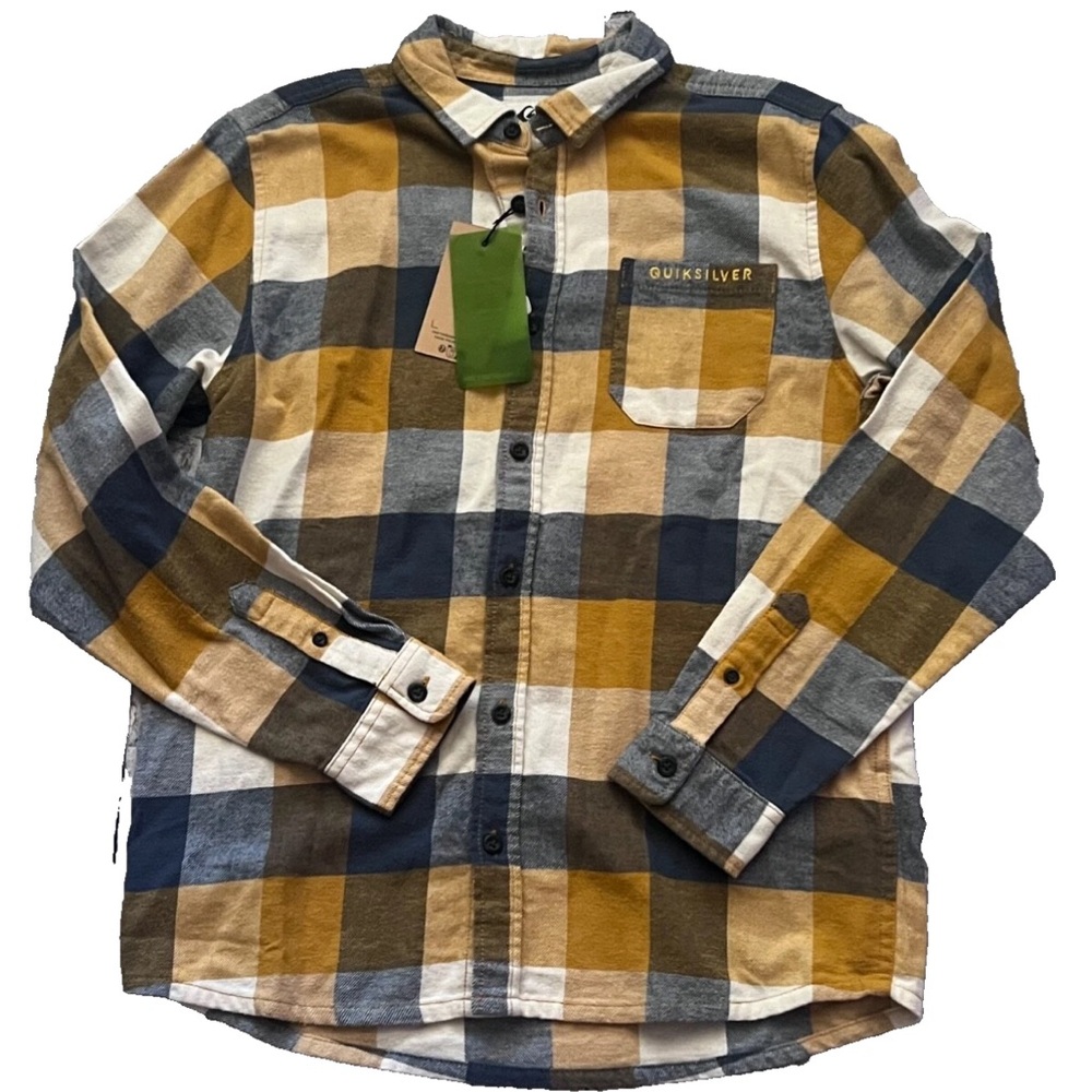 Quiksilver Motherfly Boy Flannel Shirt Boys Large Long Sleeve Plaid Button-Up - Picture 2 of 8